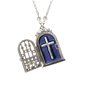 Symbols of Faith Blue Enamel Cross House Locket Necklace - image 2