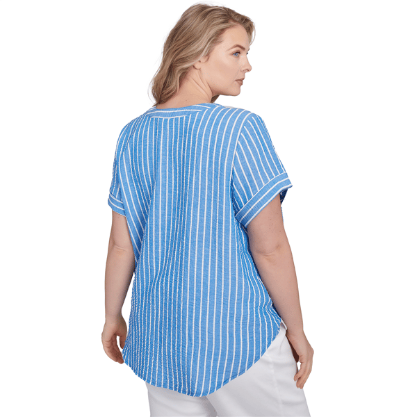 Plus Size Ruby Rd. Tinted Tides Stripe Embellished Blouse