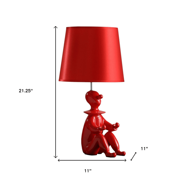HomeRoots 21in. Red Bedside Table Lamp with Empire Shade