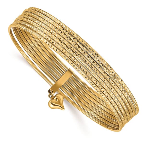 Gold Classics&#40;tm&#41; 14kt. Dangle Heart Set of 7 Slip-On Bangles - image 