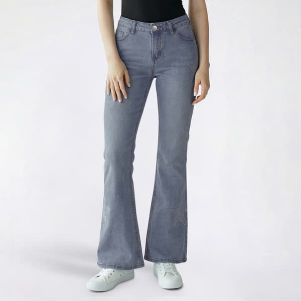 Juniors Madden Girl Mid Rise Rhinestone Star Flare Jeans