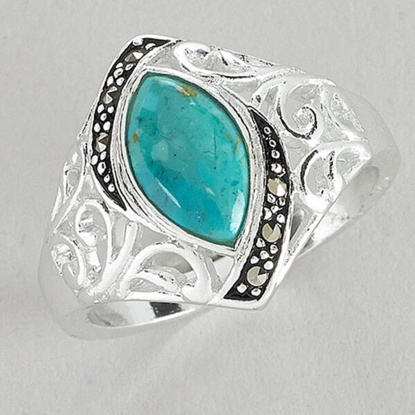 Marsala Silver Plated Marcasite Turquoise Ring - image 