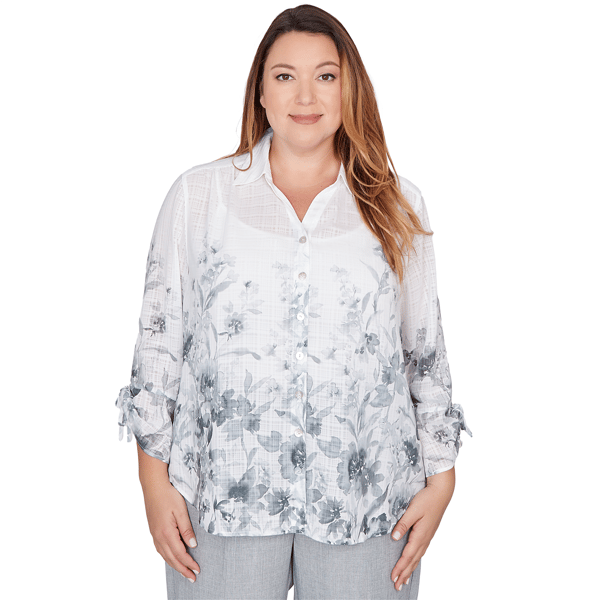 Plus Size Alfred Dunner Al Fresco Collared Watercolor Print Butt