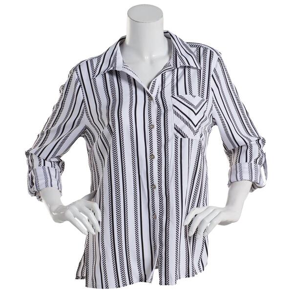 Petite Notations 3/4 Sleeve Casual Button Down Equipment Blouse - image 
