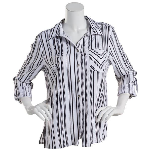 Womens Notations 3/4 Sleeve Button Front Stripe Equipment Top