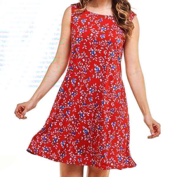 Womens Nina Leonard Sleeveless Floral Fit & Flare Dress w/Pockets