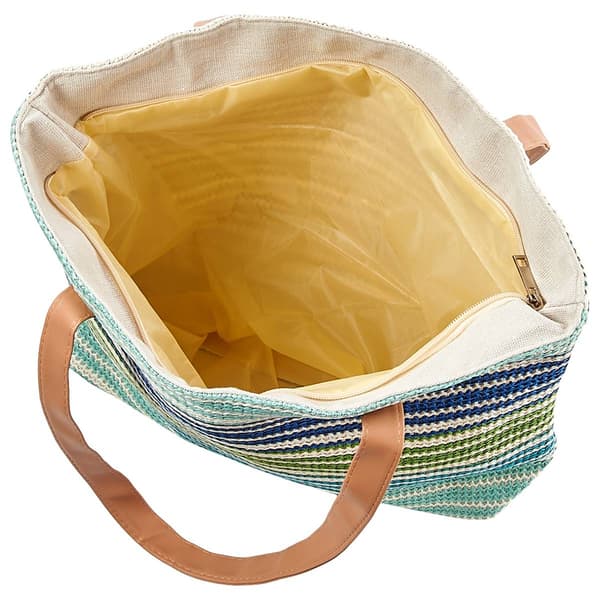 Renshun Striped Straw Tote - Green/Blue