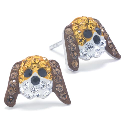 Sterling Silver Crystal Pave Dog Face Stud Earrings - image 