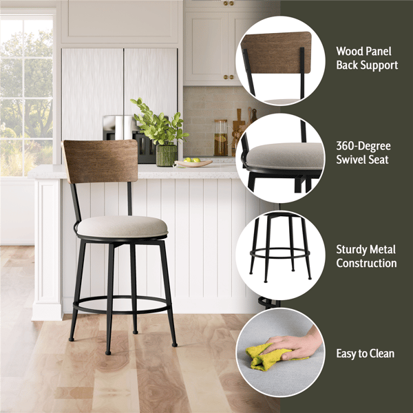 HH2 Home Creason Commercial Grade Counter Height Swivel Stool