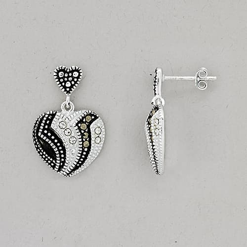 Marsala Silver Plated Marcasite Heart Drop Earrings