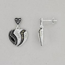Marsala Silver Plated Marcasite Heart Drop Earrings