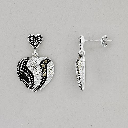 Marsala Silver Plated Marcasite Heart Drop Earrings