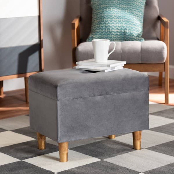 Baxton Studio Elias Grey Velvet Fabric & Wood Storage Ottoman