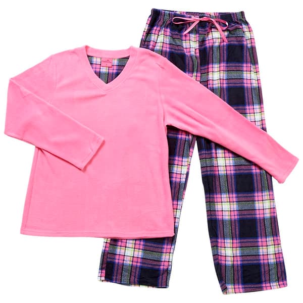 Womens Pink Laundry Folded Plaid Microfleece Pajama Set