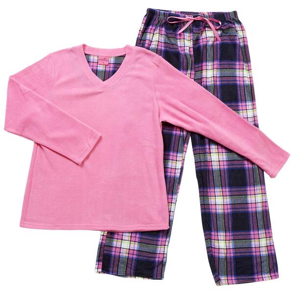 Womens Pink Laundry Folded Plaid Microfleece Pajama Set - image 