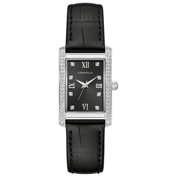 Womens Caravelle Crystal Accent Leather Strap Watch - 43L222