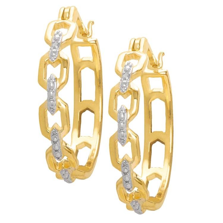 Gianni Argento Diamond Accent Link Hoop Earrings