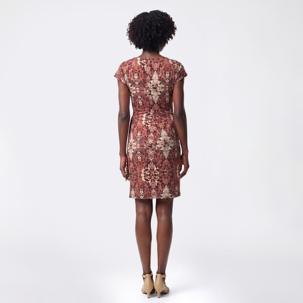 Womens Connected Apparel Short Sleeve Damask Sarong Wrap Dress