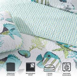 FreshFolds 3pc. Coastal Fish Themed Bedspread Quilt Set