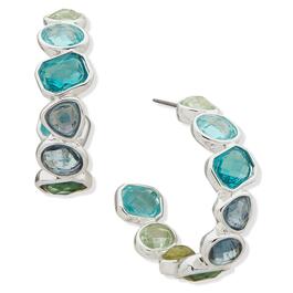 Anne Klein Silver-Tone Blue & Green Stone C Hoop Pierced Earrings
