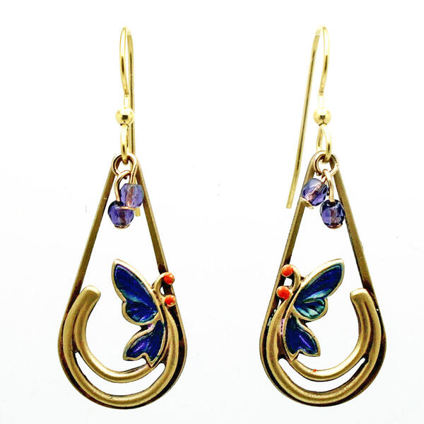 Silver Forest Gold-Tone Butterfly Teardrop Earrings - image 
