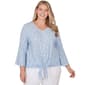 Plus Size Ruby Rd. Bali Blue Knit Stripe Tie Front Top - image 1