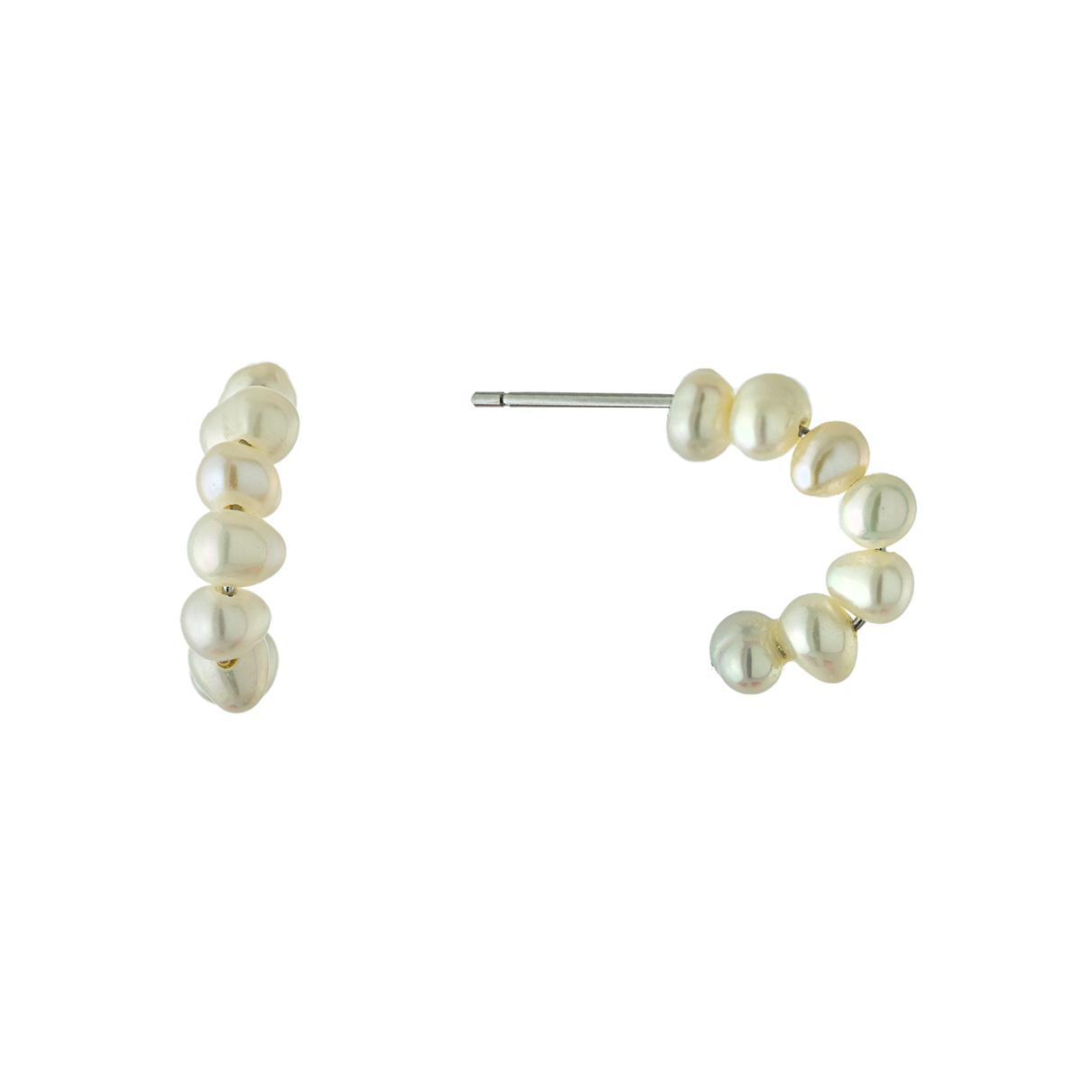 Athra Sterling Silver Fresh Water Pearl Hoop Earrings