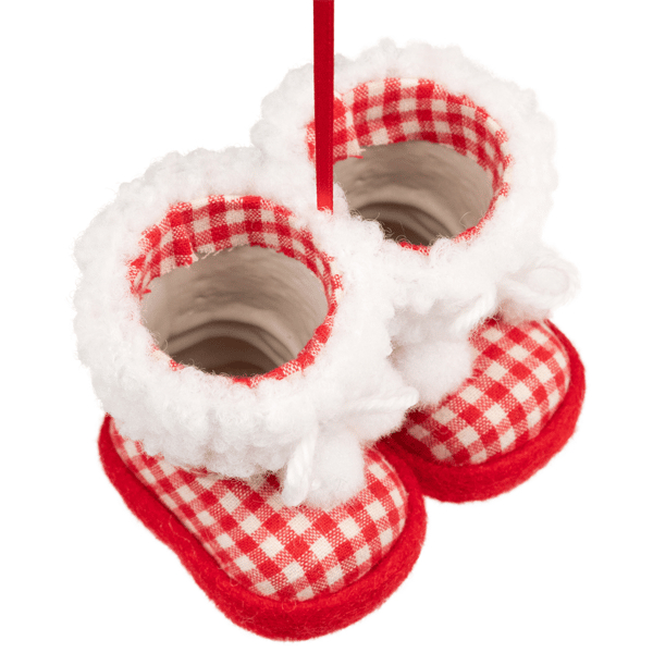 Northlight Checkered Baby Boots with Pom Poms Christmas Ornament