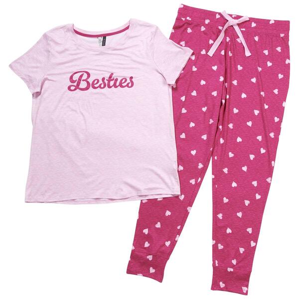 Womens Jaclyn Short Sleeve Besties Hearts Jogger Pajama Set - image 