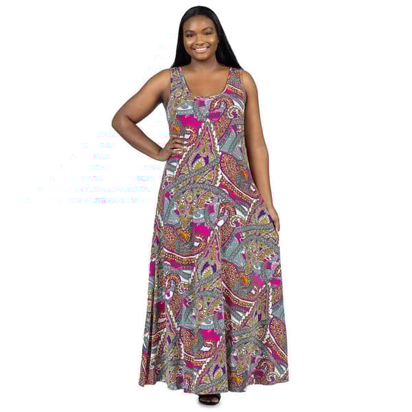 Plus Size 24/7 Comfort Apparel Paisley Scoop Neck Maxi Dress
