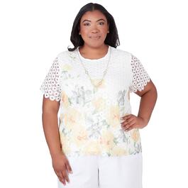 Plus Size Alfred Dunner Charleston Floral Border Lace Top