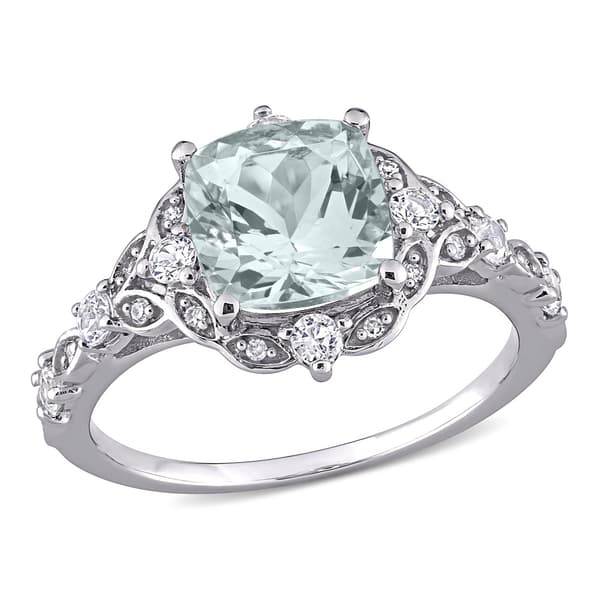 Gemstones Classics(tm) 14kt. White Gold Aquamarine Vintage Ring - image 