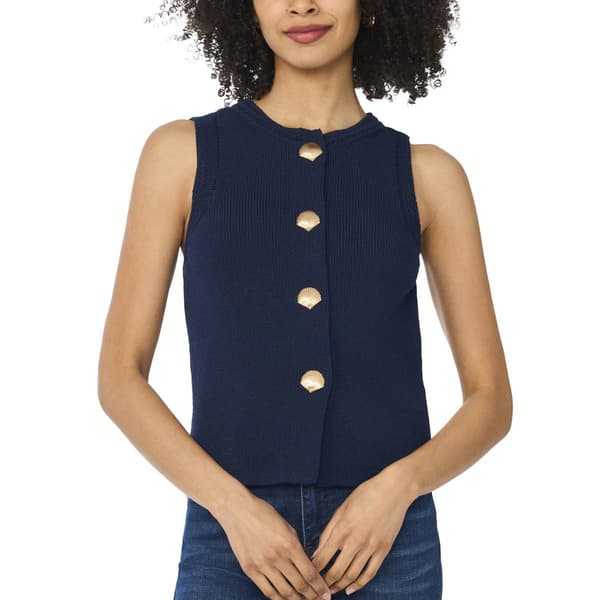 Womens Cece Sleeveless Seashell Button Detail Sweater - image 
