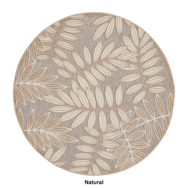 Nourison Aloha Large Leaf Print Indoor/Outdoor Round Rug