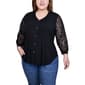 Plus Size NY Collection Lace Sleeve Solid Pleat Front Henley - image 1
