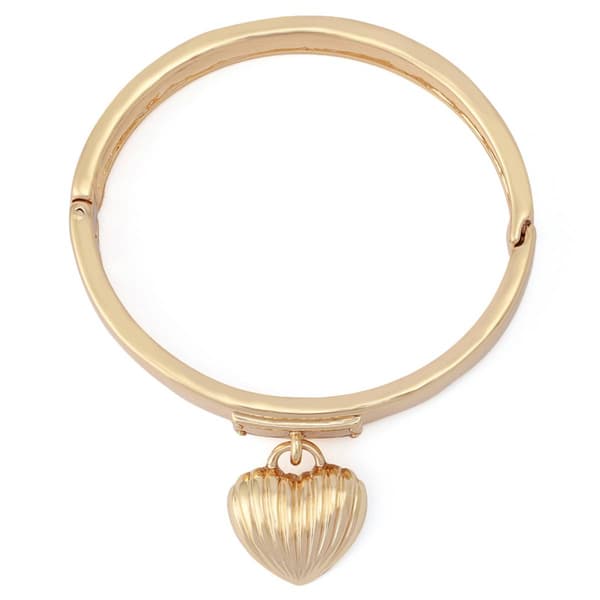Steve Madden Gold Fluted Heart Charm Bangle Bracelet
