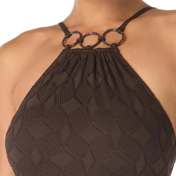 Womens Vince Camuto High Neck O-Ring Trim One Piece Swimsuit