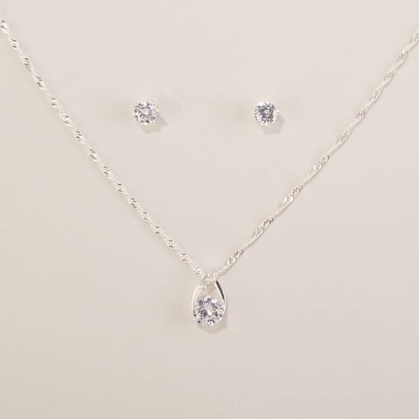 Design Collection Silver-Tone CZ Round Pave Drop Set - image 