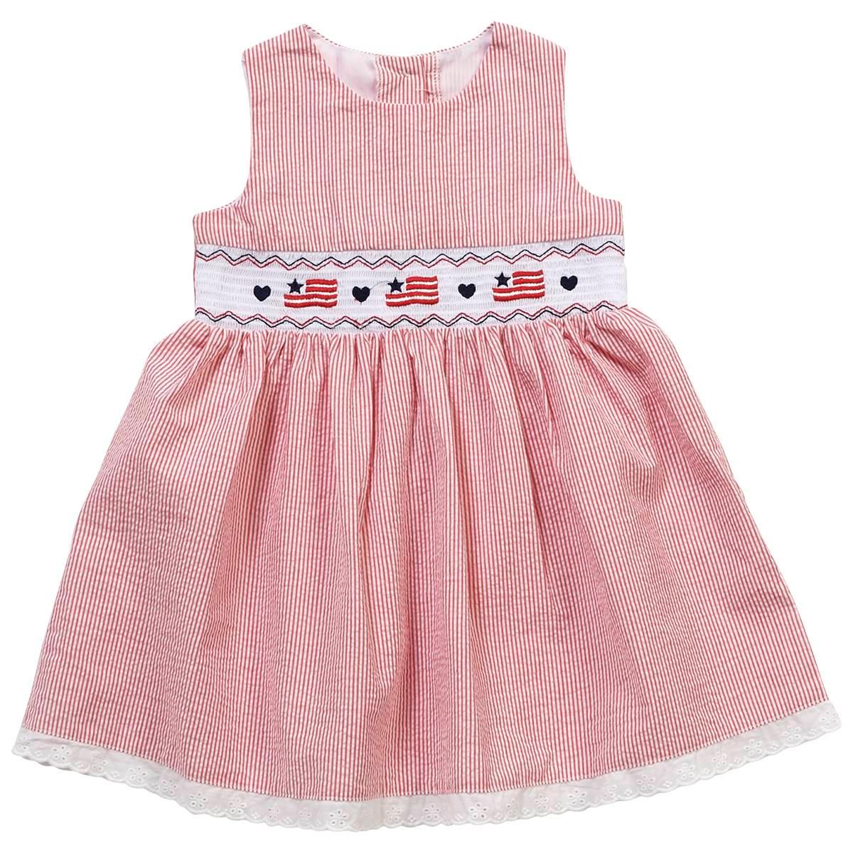 Toddler Girl Good Lad Embroidered American Flag Smocked...
