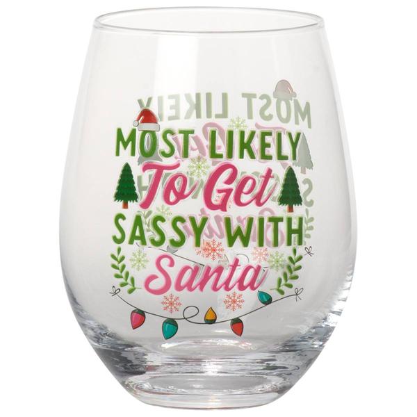 Home Essentials Sassy Santa Stemless Wine Glass - image 