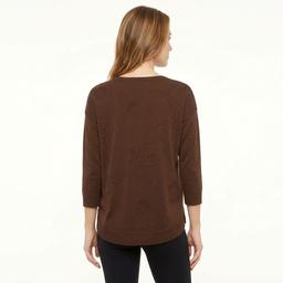 Womens Cable & Gauge 3/4 Sleeve Textured Leaf Sweater