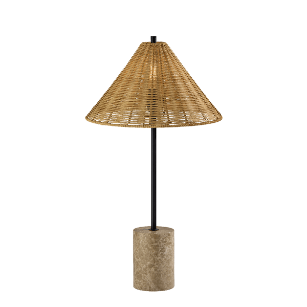 Adesso Rayne Brown Marble Base Table Lamp with Rattan Shade