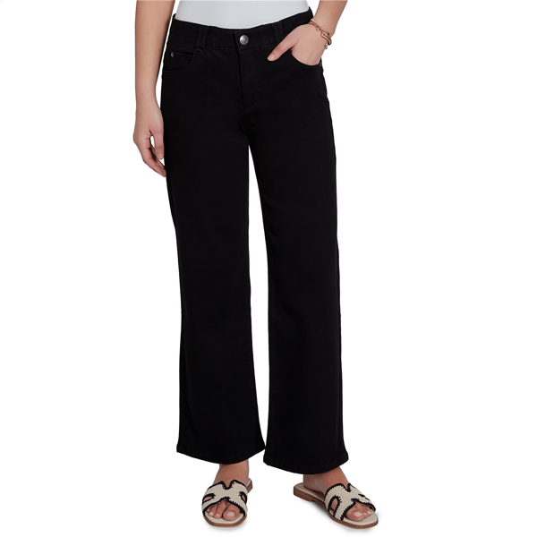 Womens Ruby Rd. Key Items Jet Black Stovepipe Wide Leg Jeans