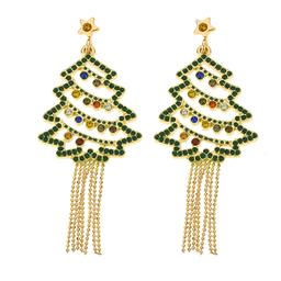 Rhinestone Fringe Christmas Tree Earrings