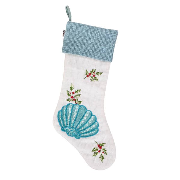 National Tree 20in. White Shell Embroidered Stocking - image 