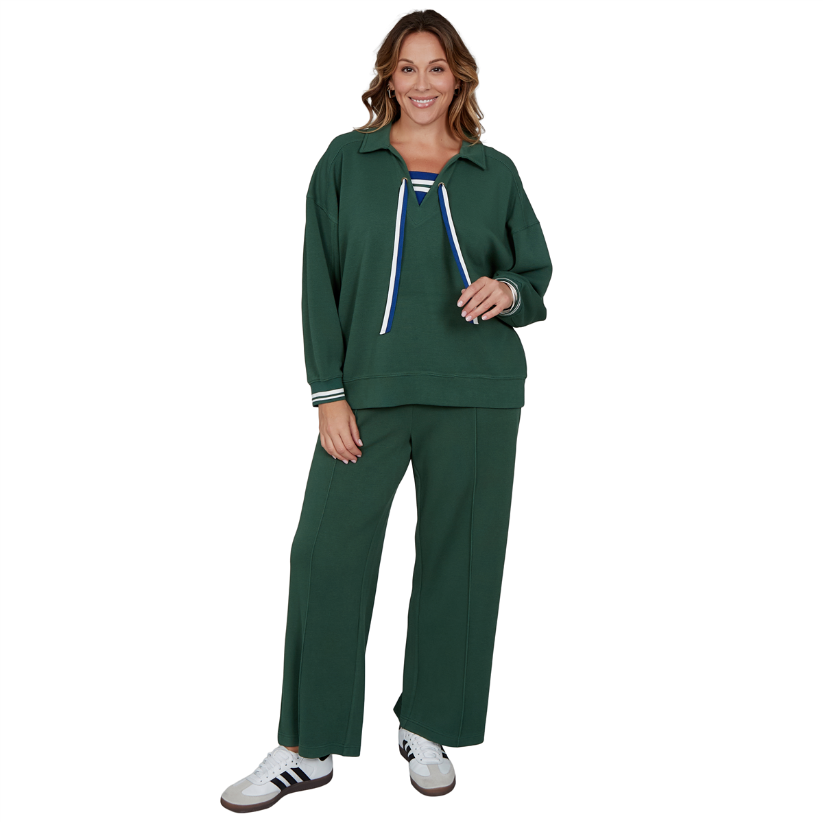Plus Size Ruby Rd. Game of Luxe Stripe Trim Sweatshirt