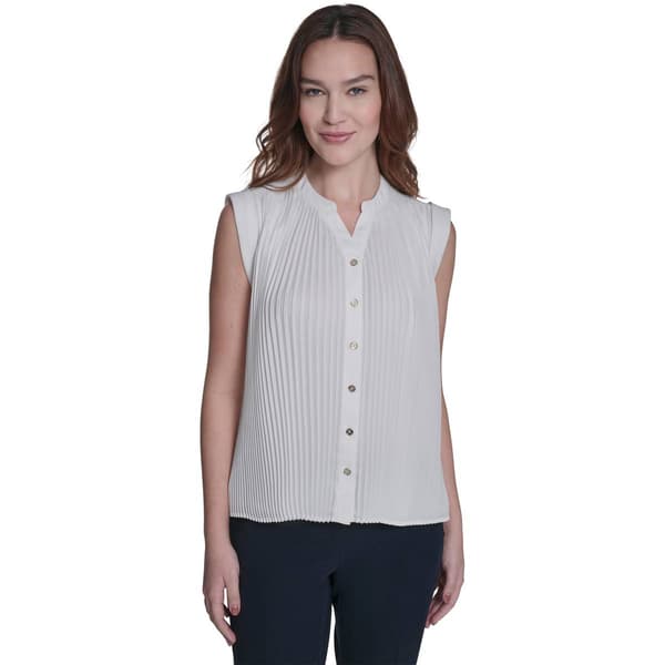 Womens Tommy Hilfiger Sleeveless Pleated Button Front Blouse