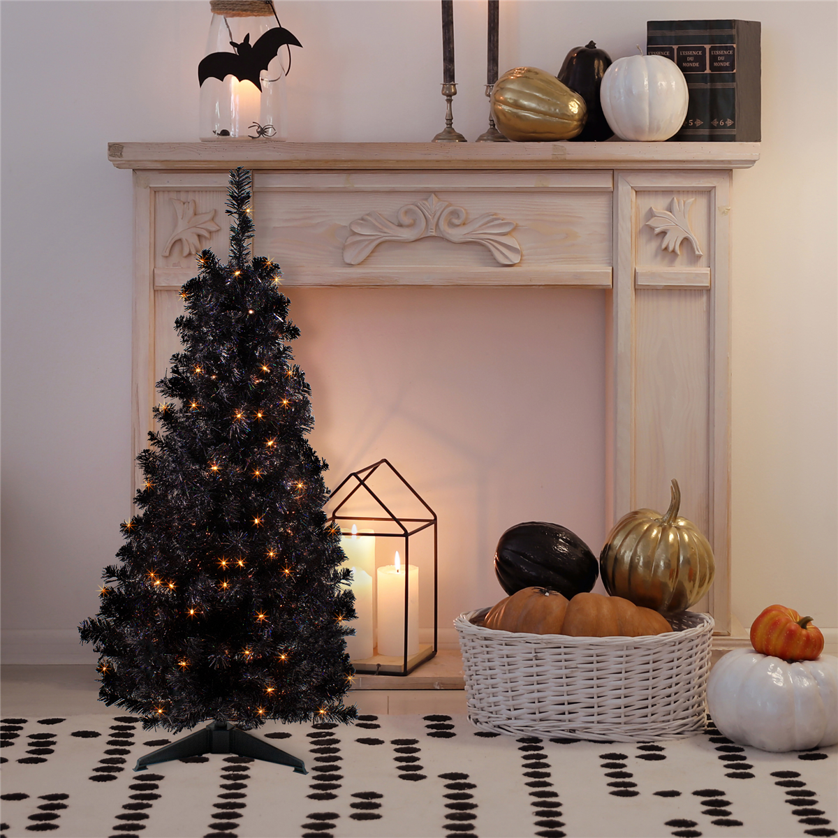 Northlight 4in. Pre-Lit Slim Artificial Tinsel Halloween Tree