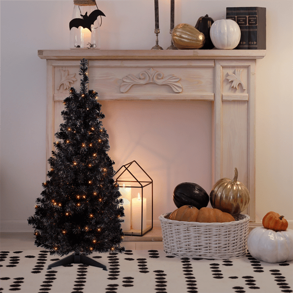 Northlight 4in. Pre-Lit Slim Artificial Tinsel Halloween Tree - image 