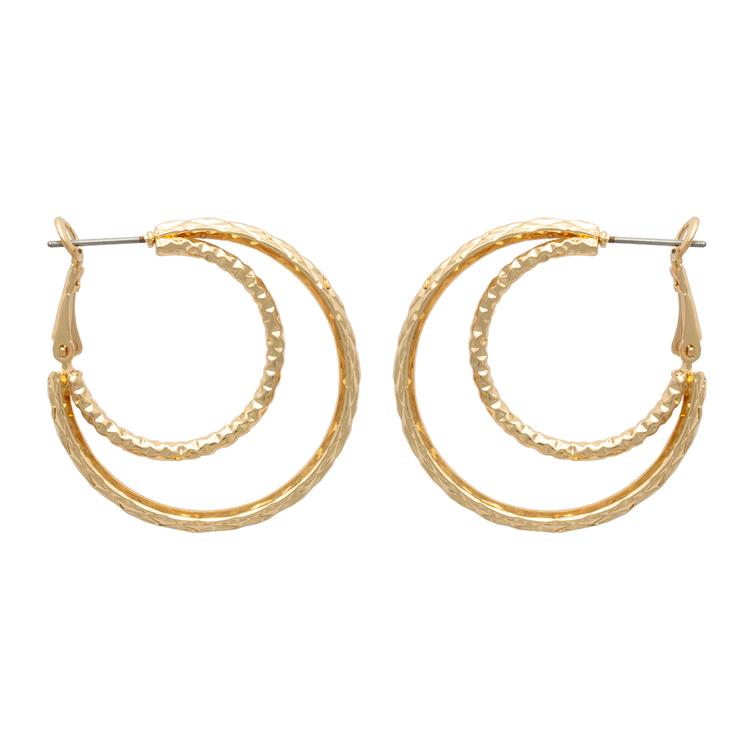 Freedom Nickel-Free Double Textured Wire Gold-Tone Hoop Earrings
